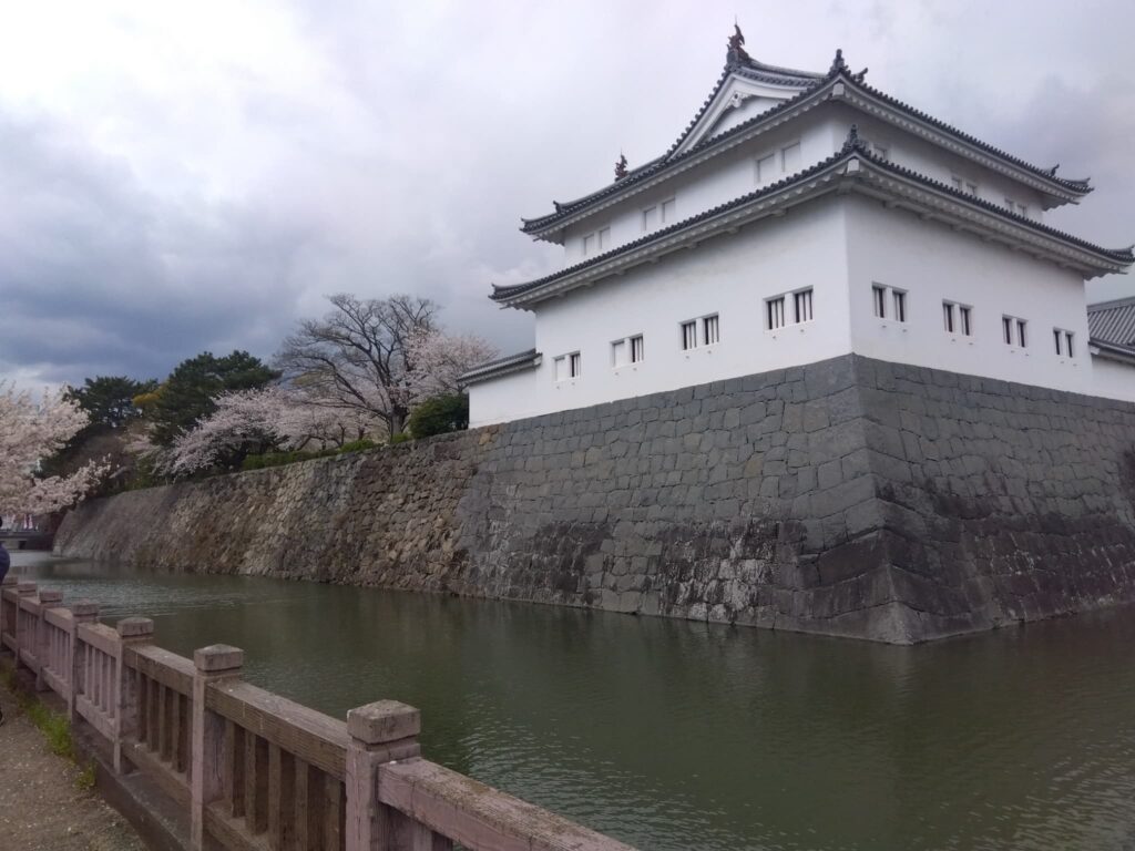 駿府城のお堀と桜が広がる風景。余白と自然美が調和する日本の美。