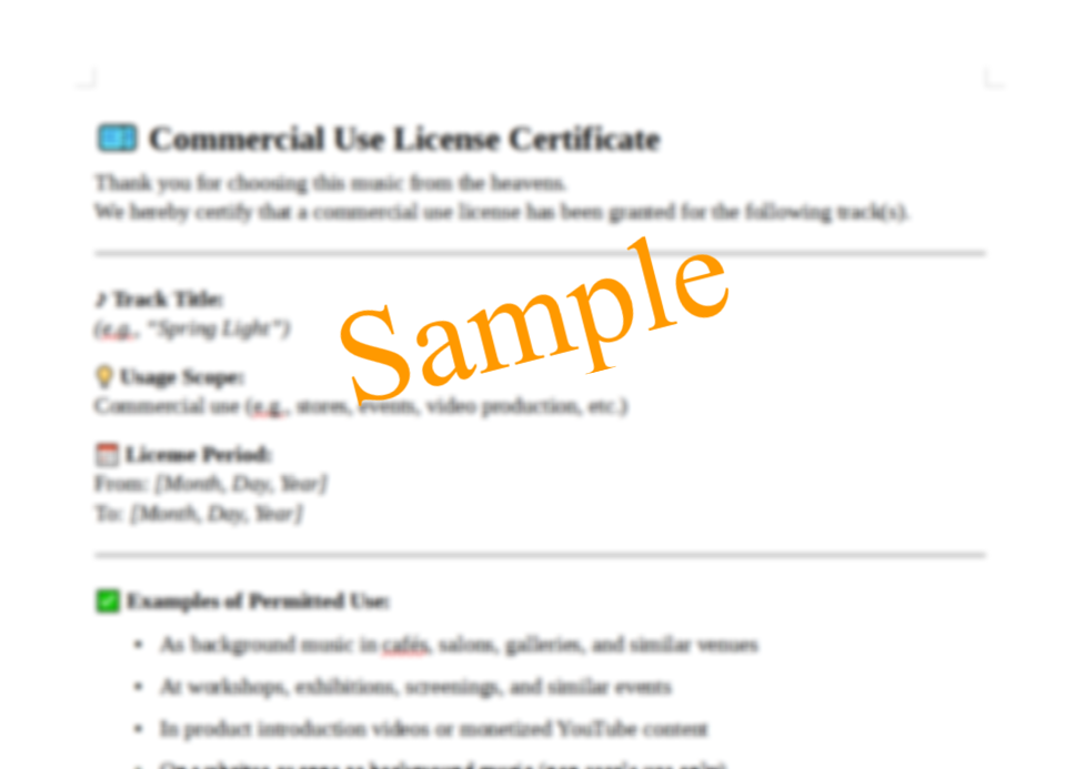 Sample of commercial use license certificate