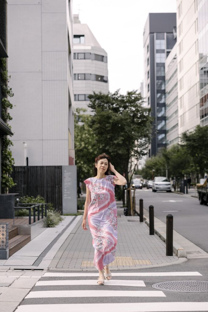 Ageless model Miki Amagai walking in Tokyo in a soulful stillness